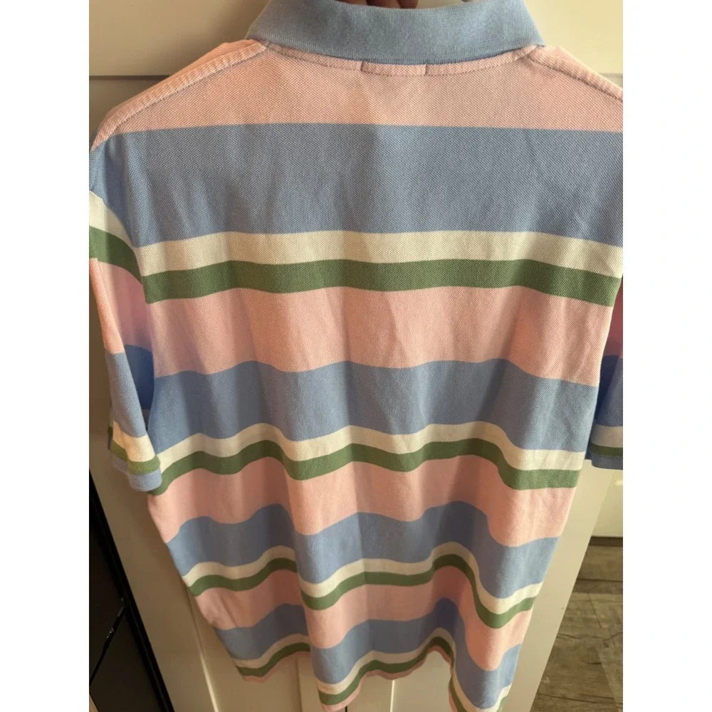 Polo Ralph Lauren Mens XL Classic Fit Striped Polo Shirt Blue Pink Green Cotton